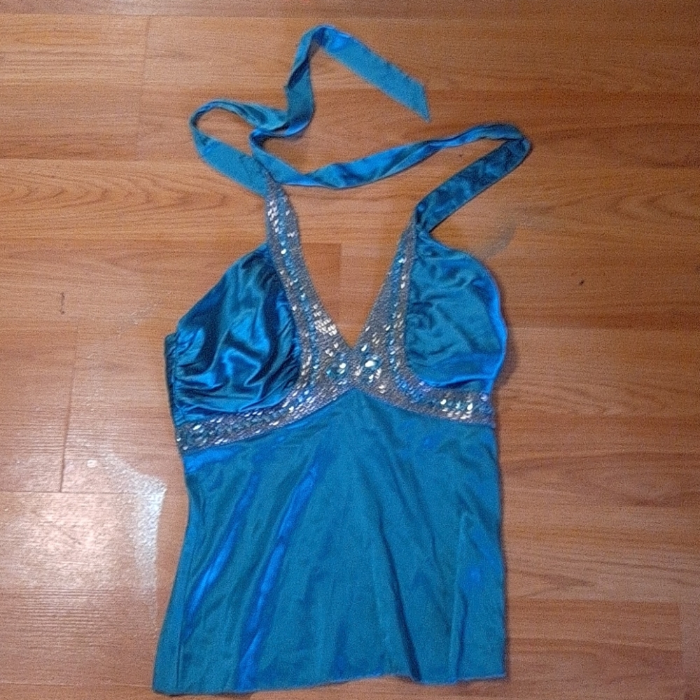Marciano silk beaded halter top